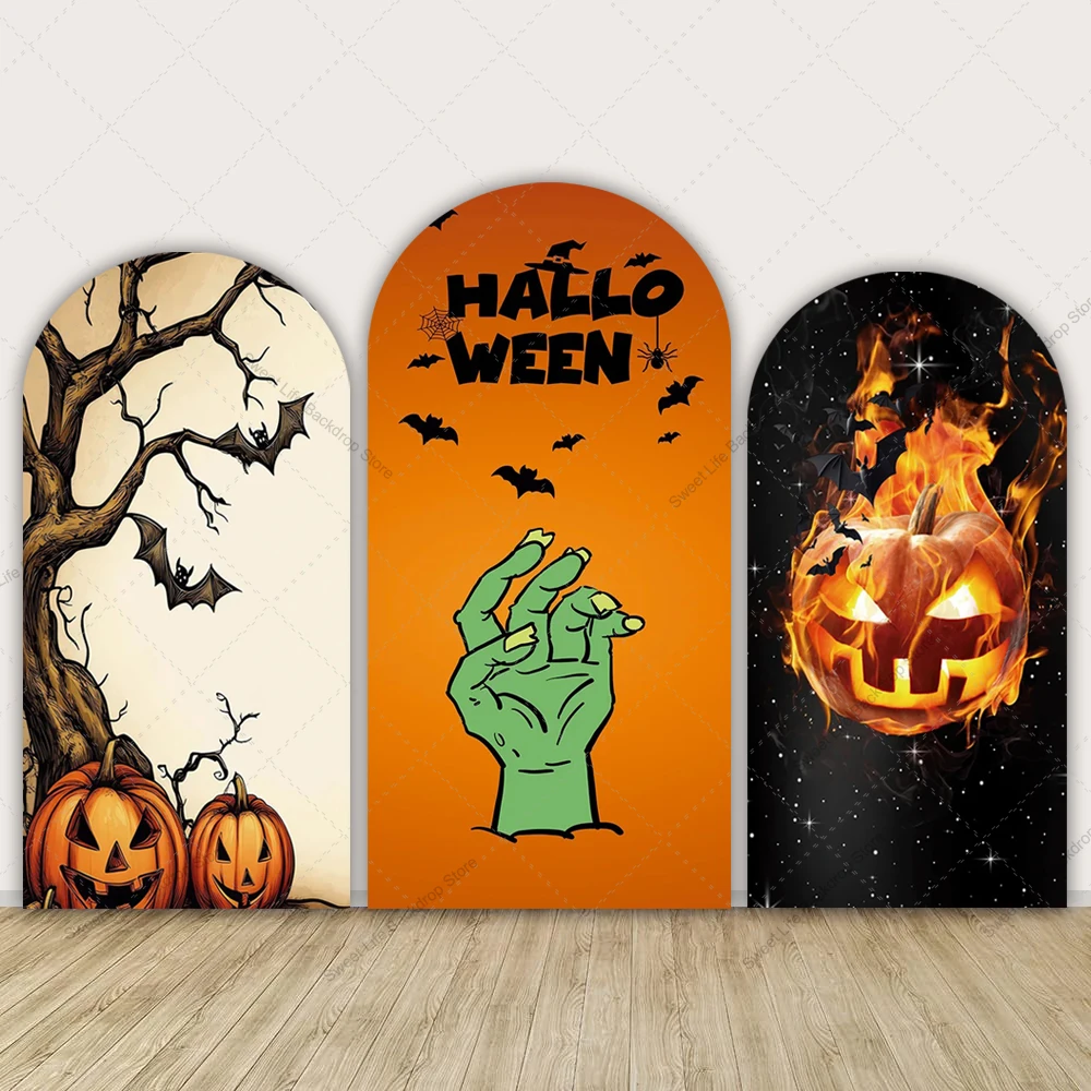 

Happy Halloween Arch Backdrop Cover Skeleton Ghost Pumpkin Halloween Arch Backdround Party Decoration