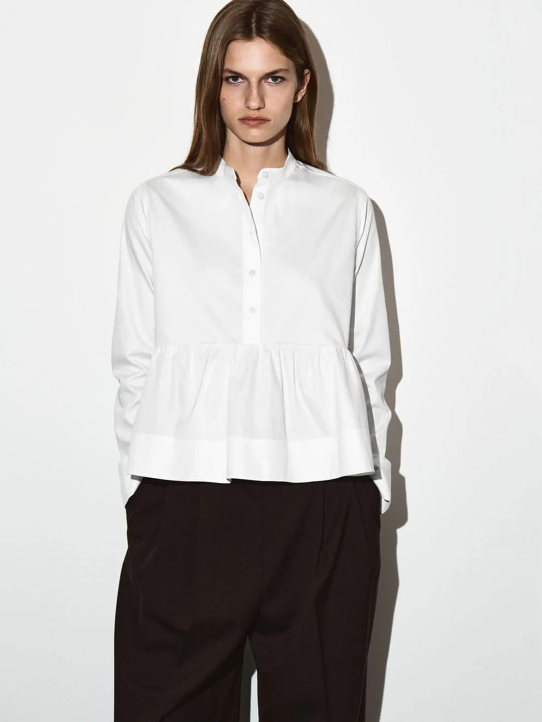 

Новая осенне-зимняя женская модная рубашка свободного кроя с длинным рукавом из белого хлопка на пуговицах в стиле Sweet Design Sense для повседневной носки