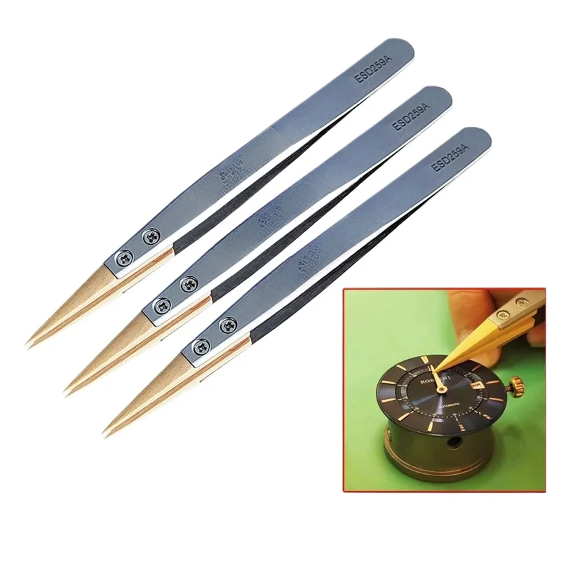 Watch repair tools Yellow wood movement special tweezers Precision anti-magnetic 27 tip tweezers insulation anti-rust tip clamp