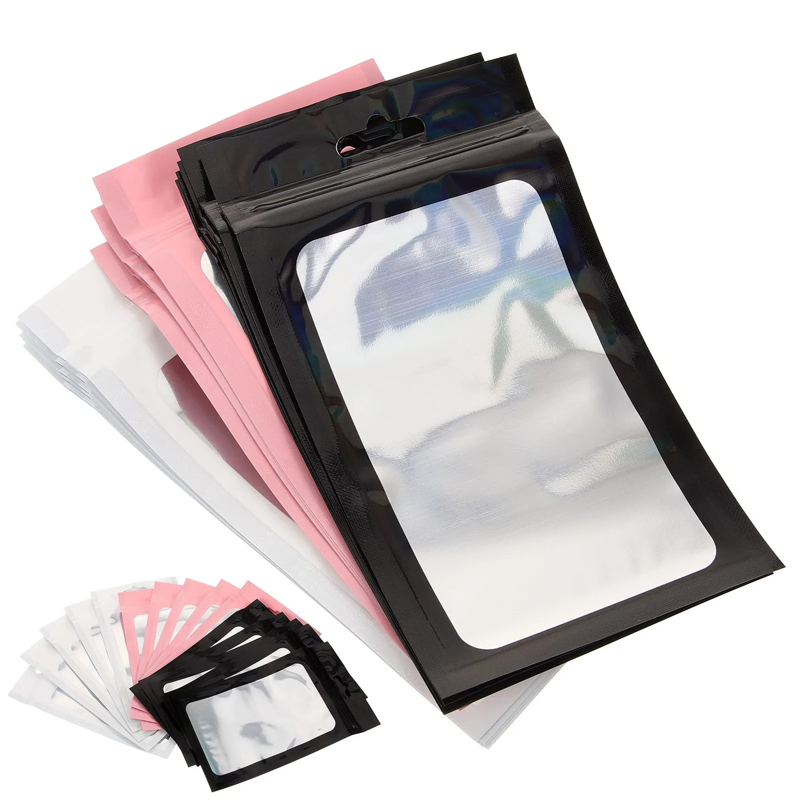 

90pcs Packaging Bags 9x16cm Clear Window Resealable Storage Bags for Jewelry Tea Sweets Small Packing Solutions