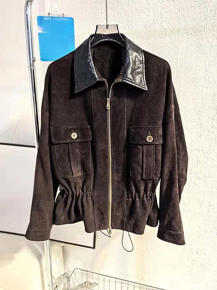 Herbst Winter Mode Damen Designer Reißverschluss Schaffell Lose Sreal Wildleder Damen Jacke Ärmel mit Schulter Oberbekleidung