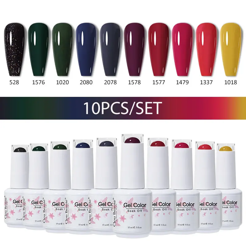 

Clou Beaute 10pcs/Set 15ml Nail Gel Polish Top Base Coat Nails Art Primer Vernis Semi Permanent UV Gel Lakiery Hybrydowe