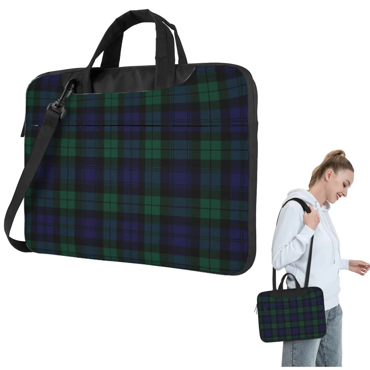 

Blackwatch Tartan Modern Cute Blue And Green Plaid Crossbody Laptop Bag Case Computer Bag 13 14 15.6 Inch Notebook Pouch