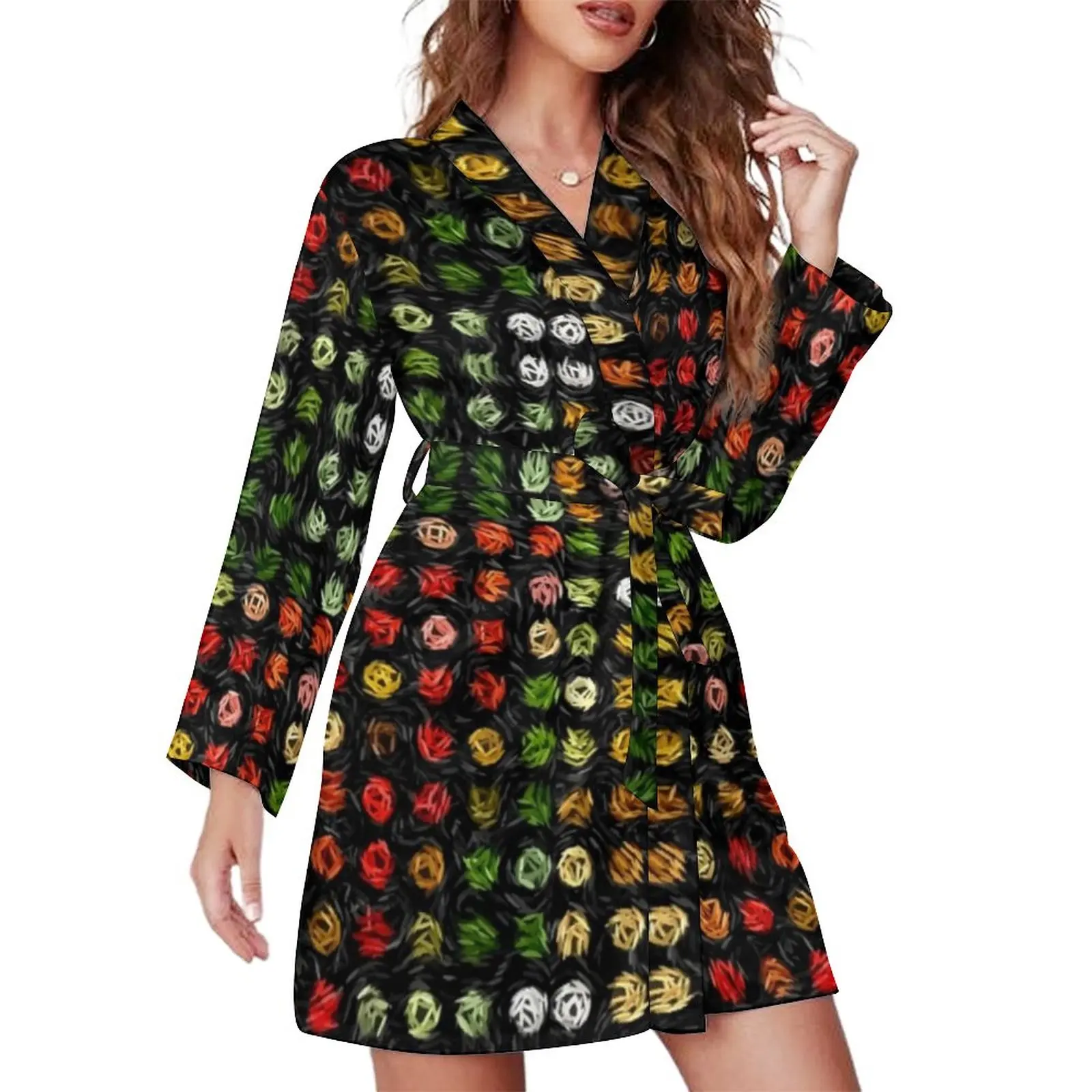 

Vincent Van Gogh Pajama Robe Dots Print Long Sleeve Sexy Pajamas Robes Women V Neck Aesthetic Bathrobe Spring Print Dress