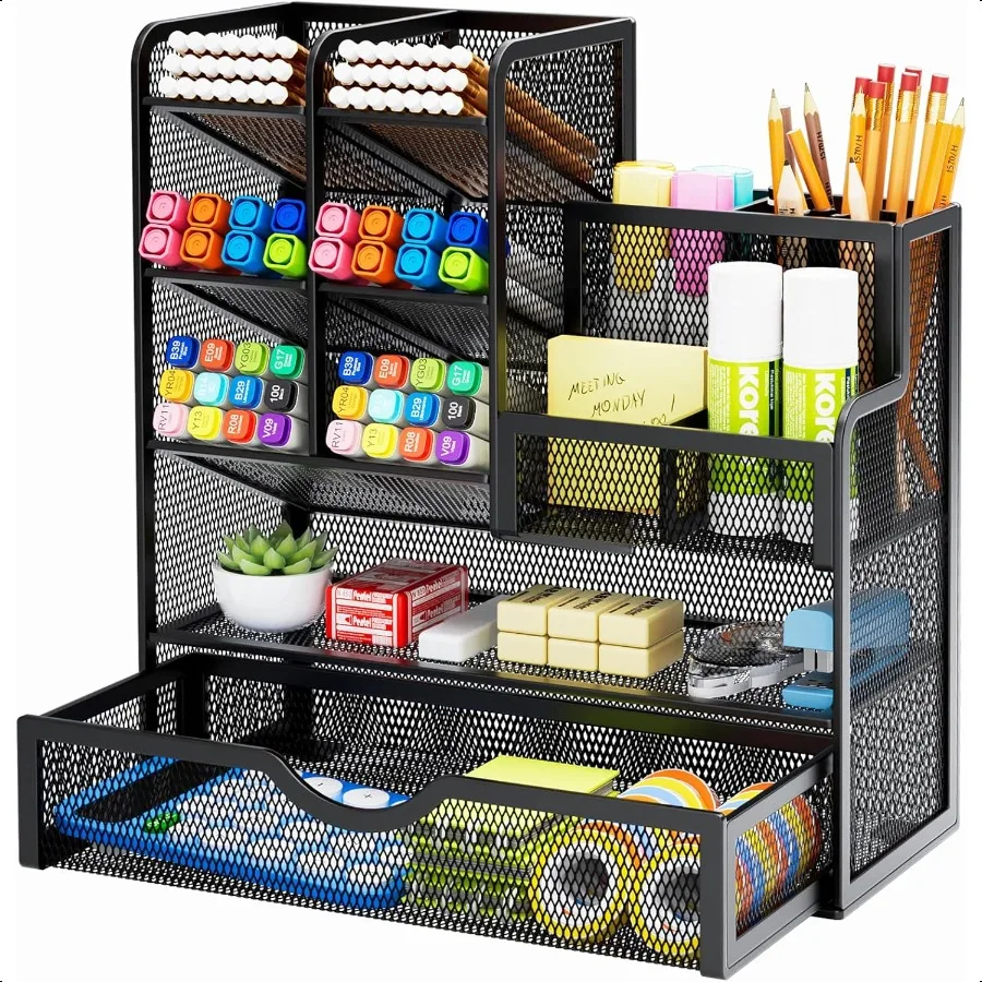 

Mesh Pen Holder for Desk MultiFunctional Pencil Organizer with Drawer Desk Organizers and Accessories for Office Art Supplies B