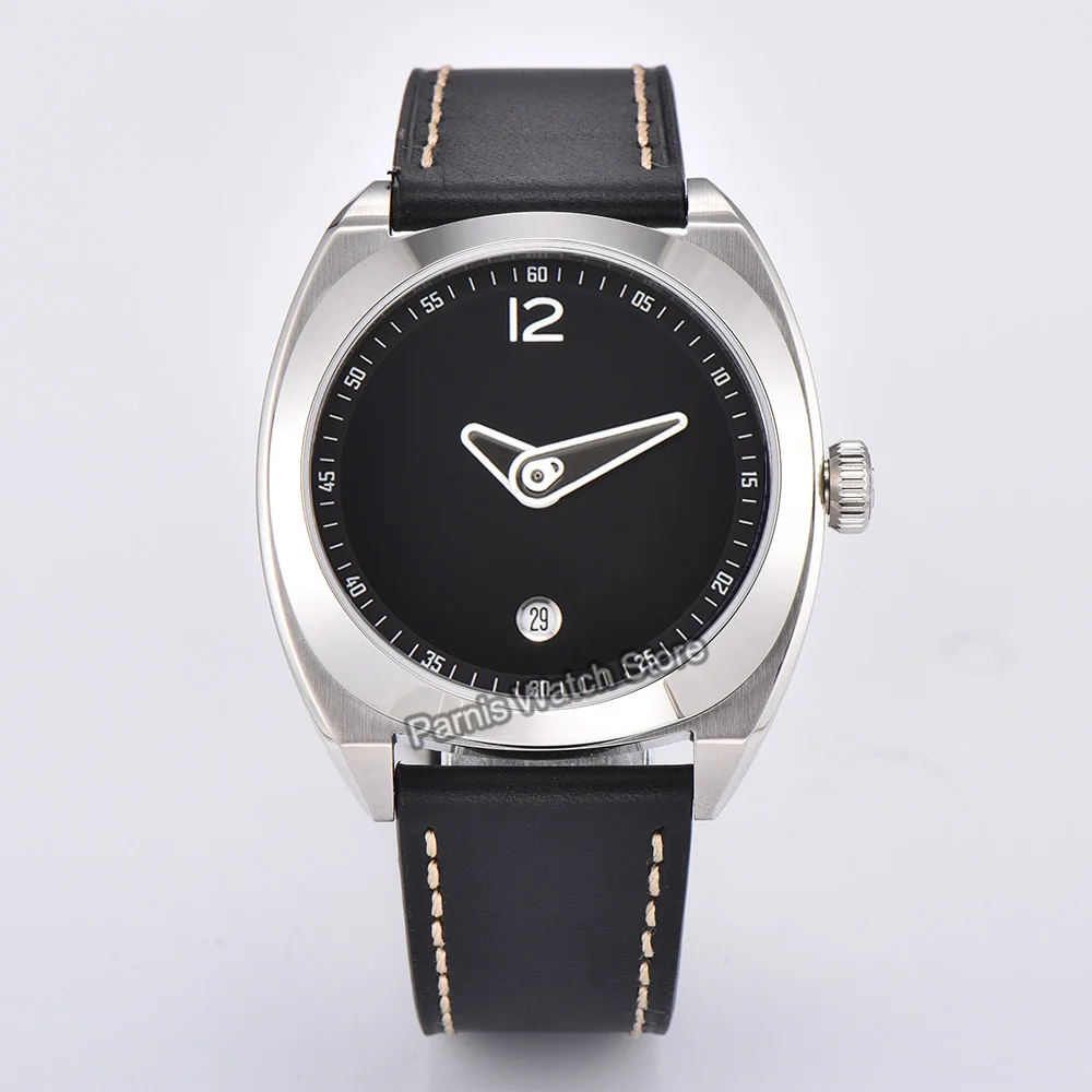 Parnis 42mm Silver Case Simple Pure White Dial Men Watch Sapphire Glass Mechanical Movement Automatic Men Wristwatch