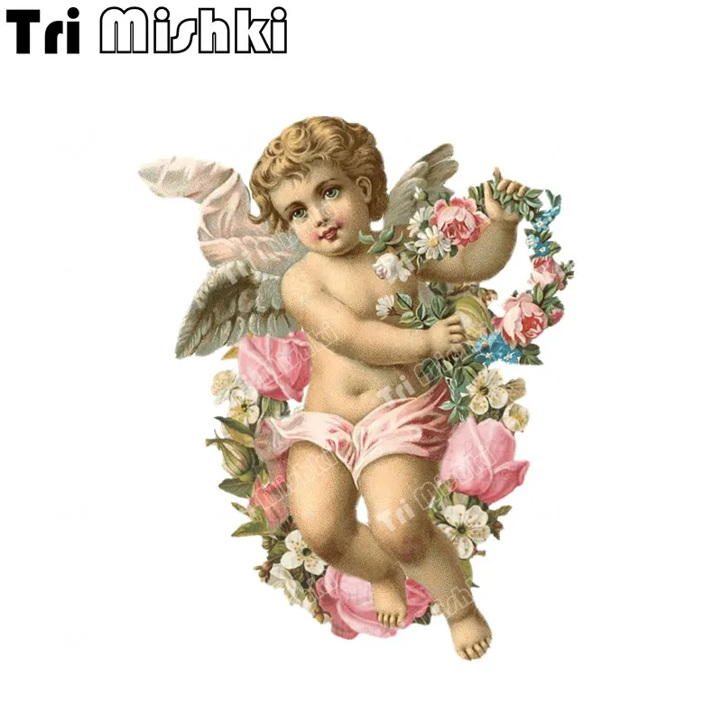 Tri Mishki W1364 Retro Angel Kid Flower Car Sticker PVC Decals Motorcycle Sticker on Car Bumper Laptop Wall Bedroom