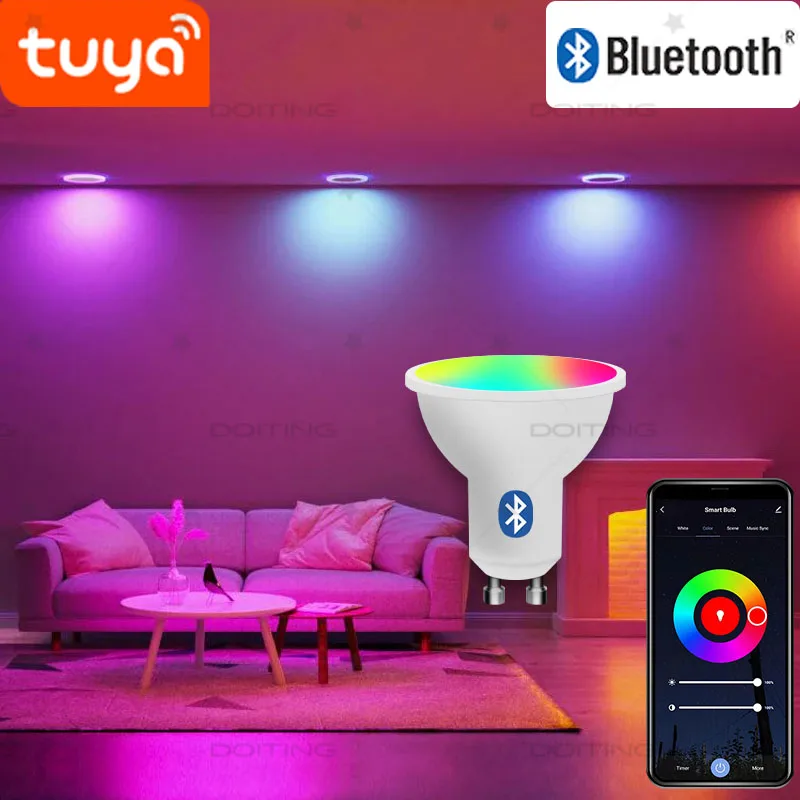 220V Tuya GU10 Lamp Bluetooth RGBCW White Dimmable Led Bulbs Smart Life App Control Spotlight For Home Wall Projection Light