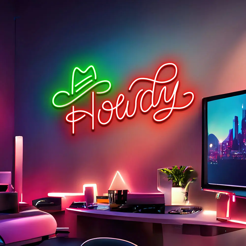 Topi koboi Howdy Neon tanda bir Bar rumah seni pria GUA Hotel Pub Kafe rekreasi lampu Neon buatan tangan kamar tidur Neon dekorasi