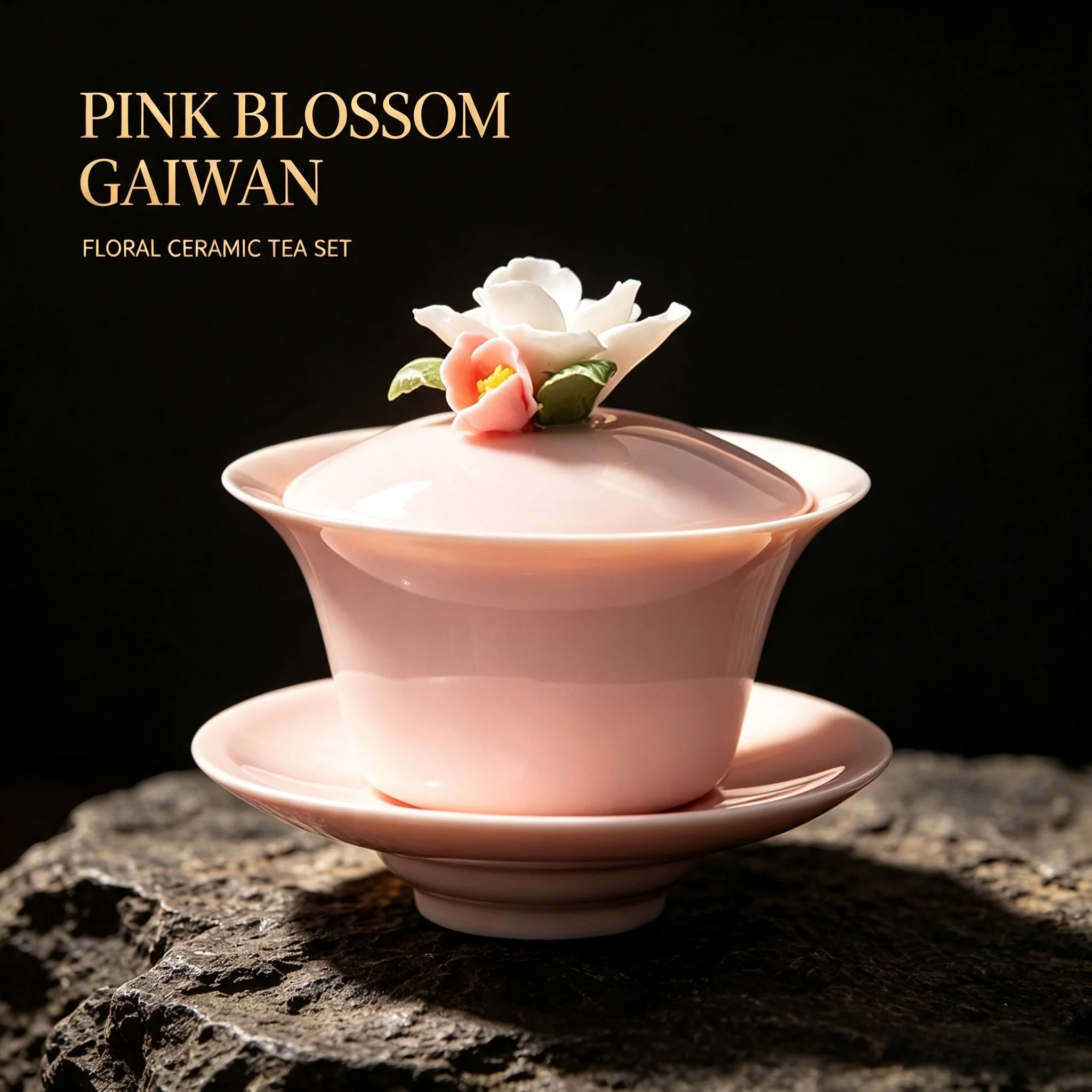 Pink Handmade Ceramic Suspended Sancai Kung Fu Gaiwan Heat Insulated Anti Scald Single Tea Cup Set Ladies Household Gift