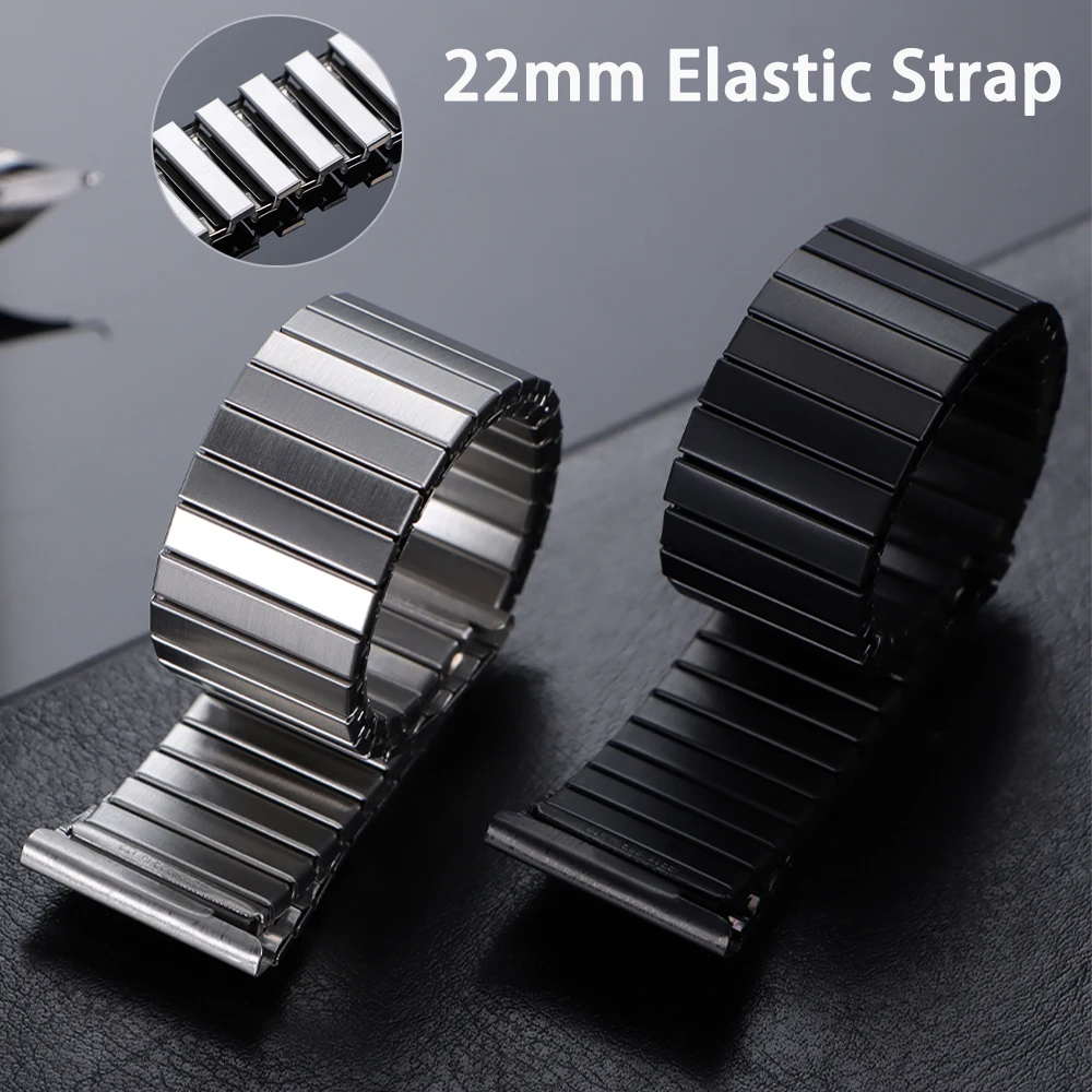 Elastic Stretch Metal Watchband 22mm for Huawei for Samsung Galaxy Universal Belt Expansion Stainless Steel Bracelet Accessories