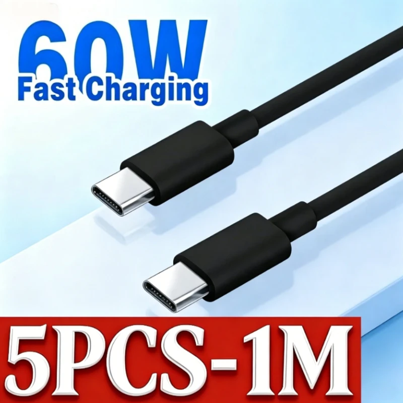

PD 5/1PCS 60W USB C to USB TypeC Cable Fast Charge Data Cable For Iphone 16 17Pro Huawei Samsung Xiaomi Data Line Black White 1M