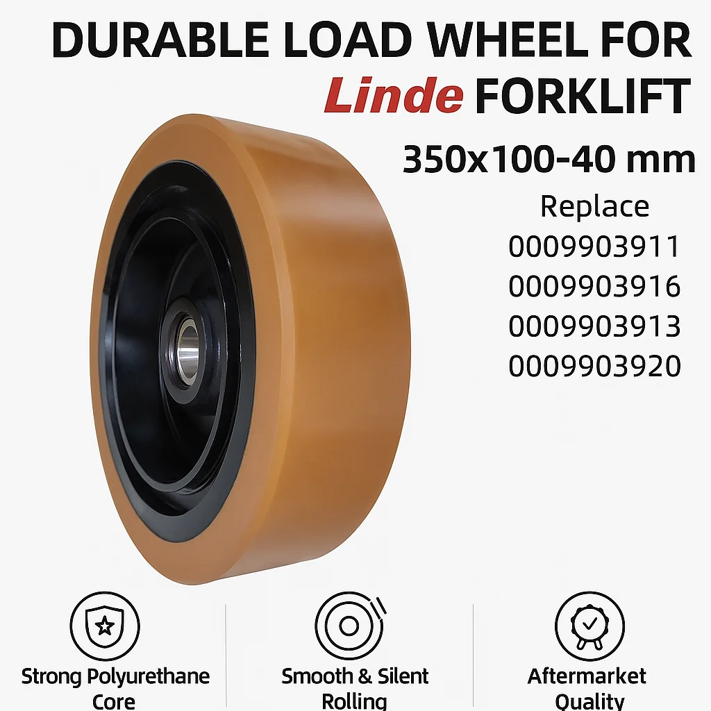 Linde Forklift Load Wheel 0009903911 350x100-40 mm Replacement for 0009903916 0009903913 0009903920 Durable Polyurethane Roller