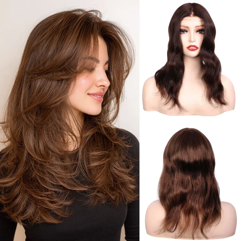 

Hand-Tied Human Hair Woman Topper PU Base 7x9 16inch 0.08-0.1mm Hair Replacement Ready Stock 72H Delivery Color 1B #4 #613