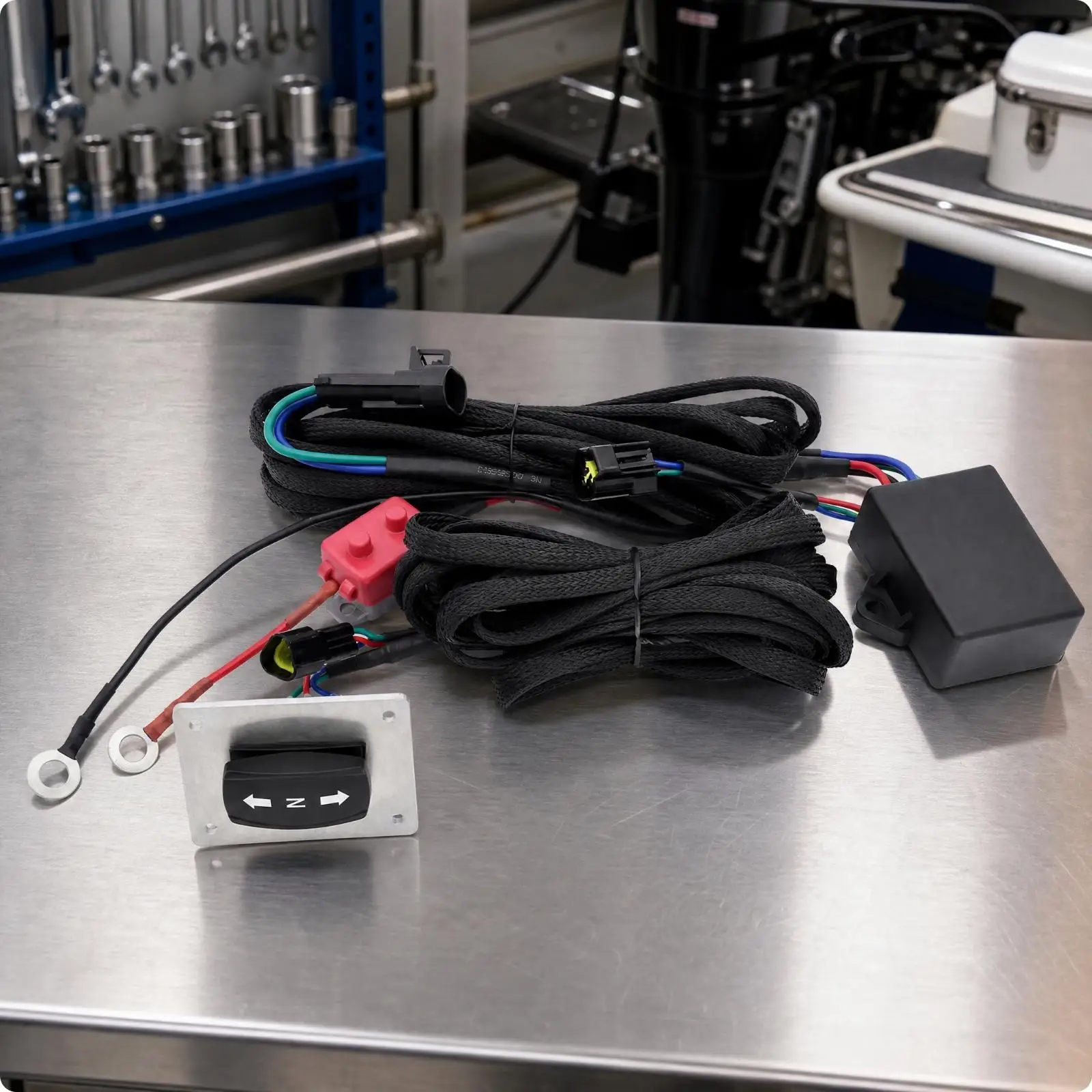 Boat Lift Control Cable Kit for Marine Outboard Motor Jack Plate Raise Lower Directional Switch with Circuit Protector Wire
