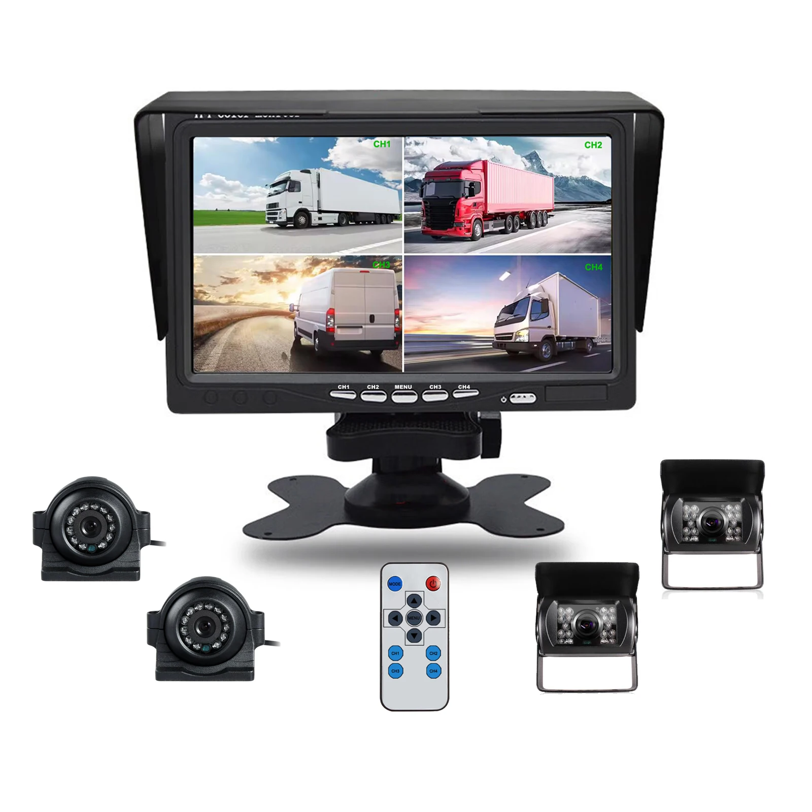 iPoster 7 Inch IPS Screen Split Screen Car Monitor 2x Side View + 2x Rear View Reversing Cameras 2x 5m+2x 10m 12-24v For Truck Bus Tractor Semi Truck Rv Caravan