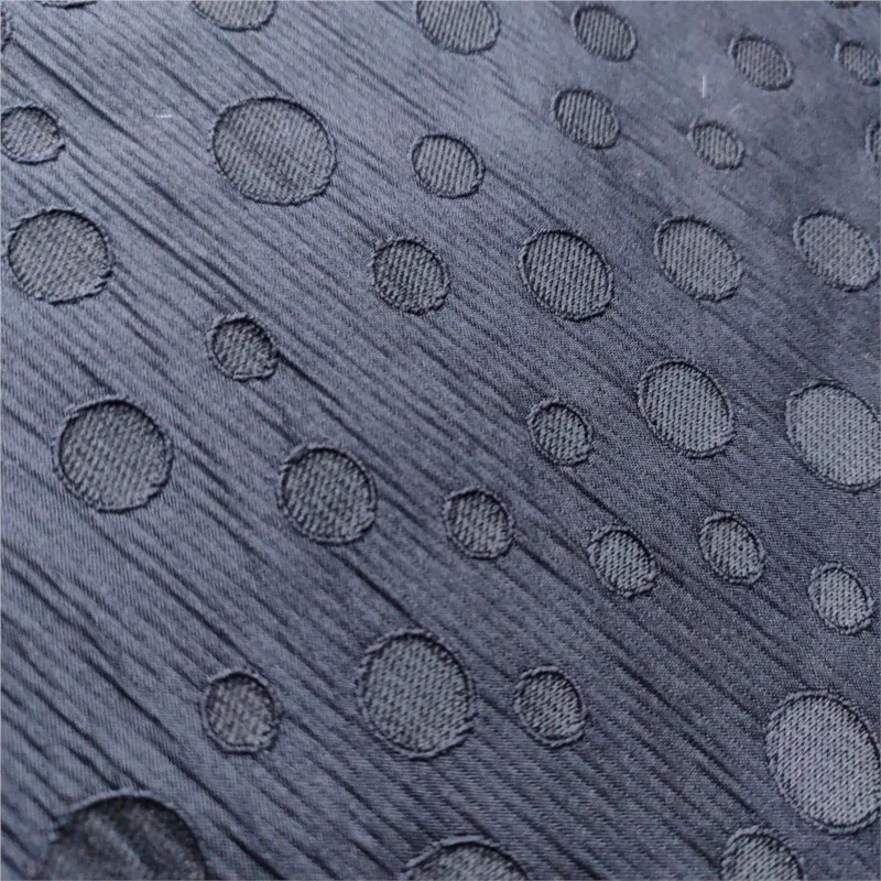 Black wrinkled jacquard fabric with geometric dots and dark patterns for dresses shorts