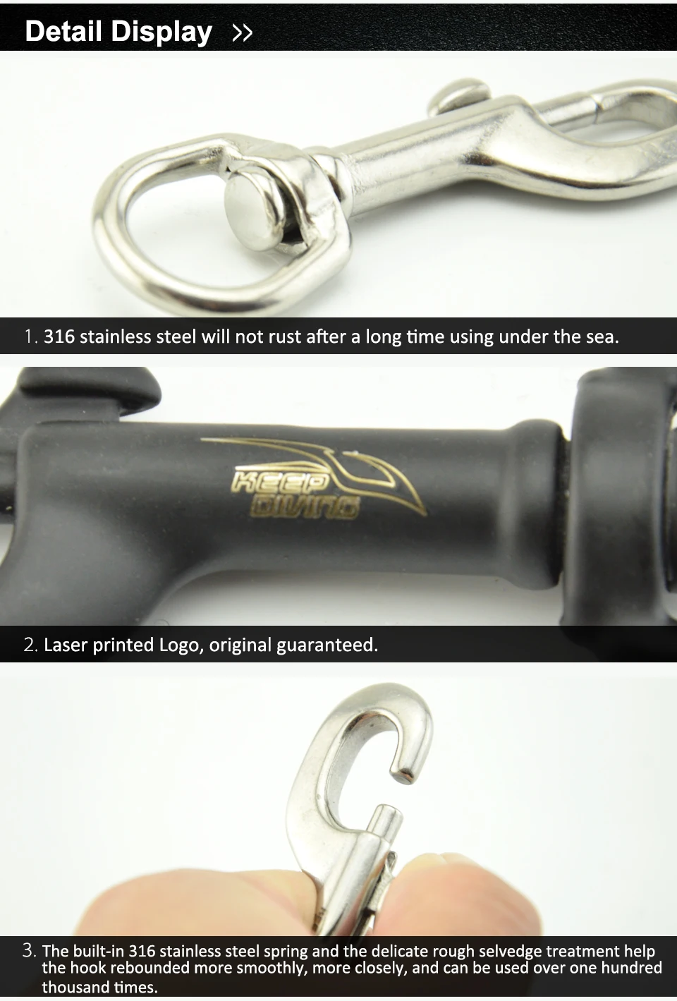 1PCS/3PCS KEEP DIVING 75/90MM 316 Edelstahl Bolzen Snap Haken Clip Tauchen Haken BCD zubehör Tauchen Ausrüstung – Detail 5