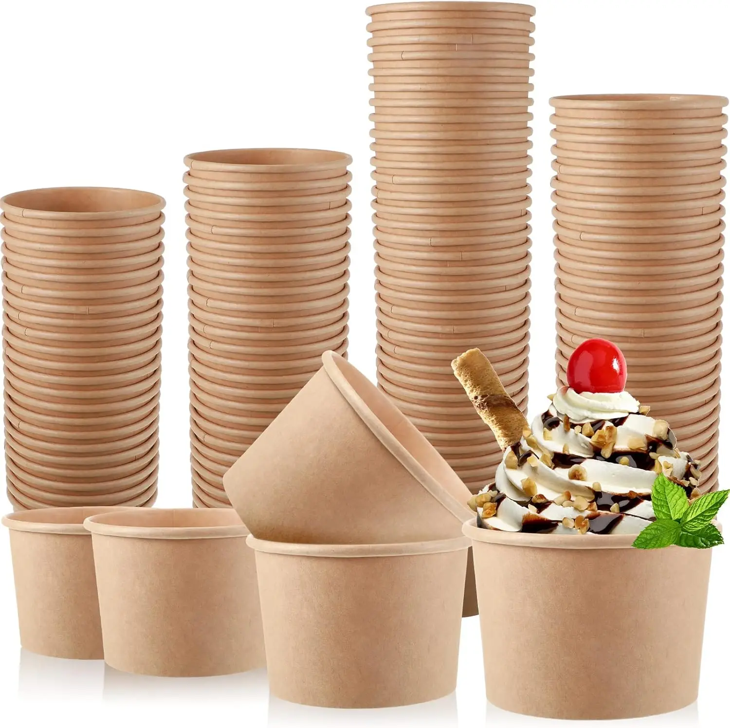 

100 Pieces Ice Cream Soup Cups Paper 8 oz Disposable Sundae Bowls Kraft Paper Hot Cold Snack Yogurt Dessert Small Cups f