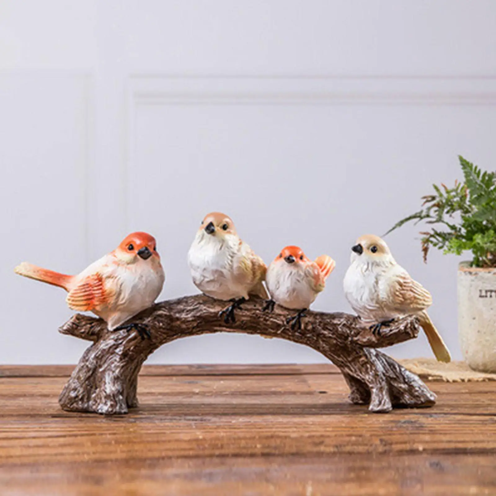 Bird on Branch Crafts Cute Robins Garden Ornament for Home Living Room Office 4 Birds