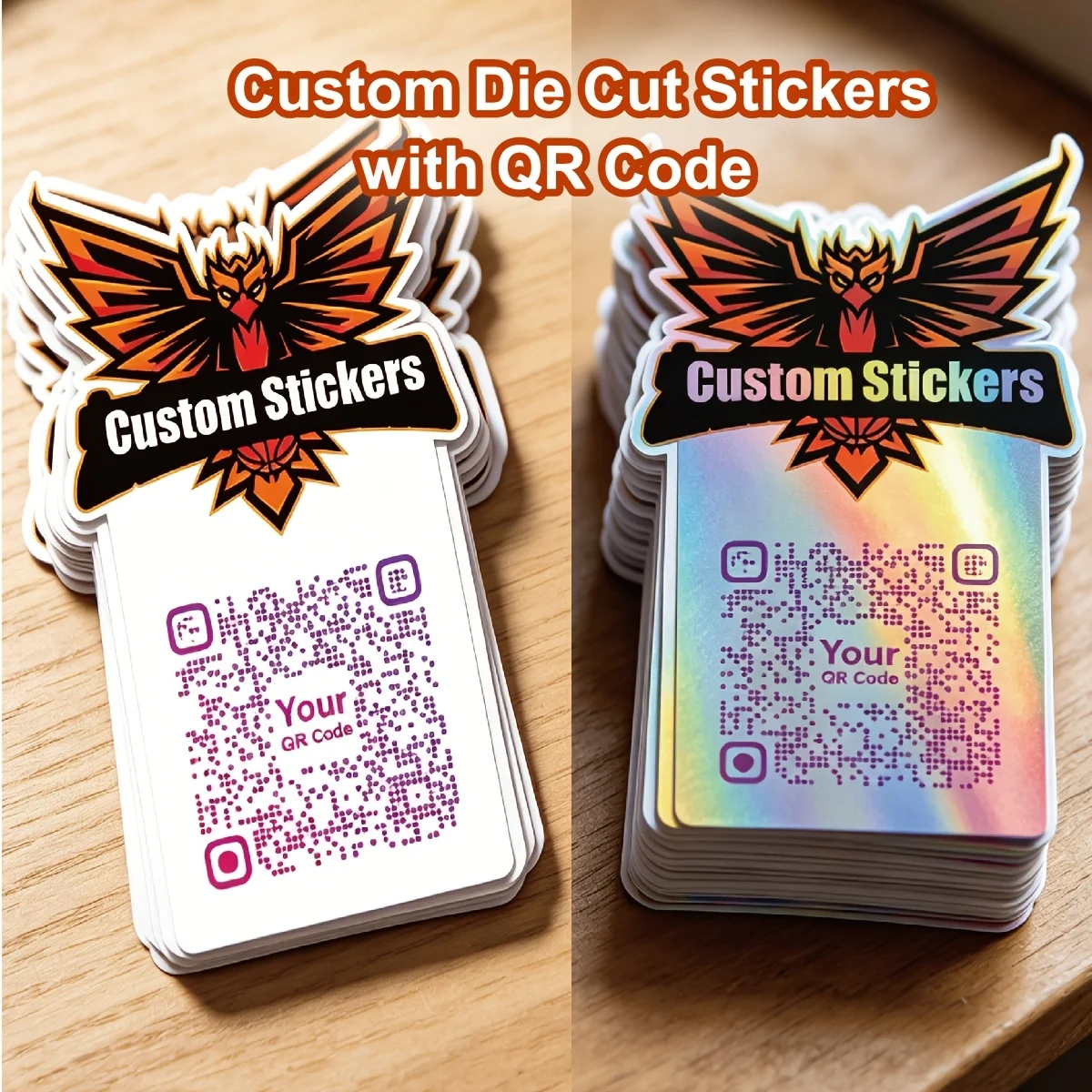 Custom Qr Code Logo Personalized Die-Cut Stickers - Packaging Stickers, Custom Holographic Vertical Qr Code Stickers, Personalized Sticker Decals with Text, Name, Photo, Qr Code Stickers