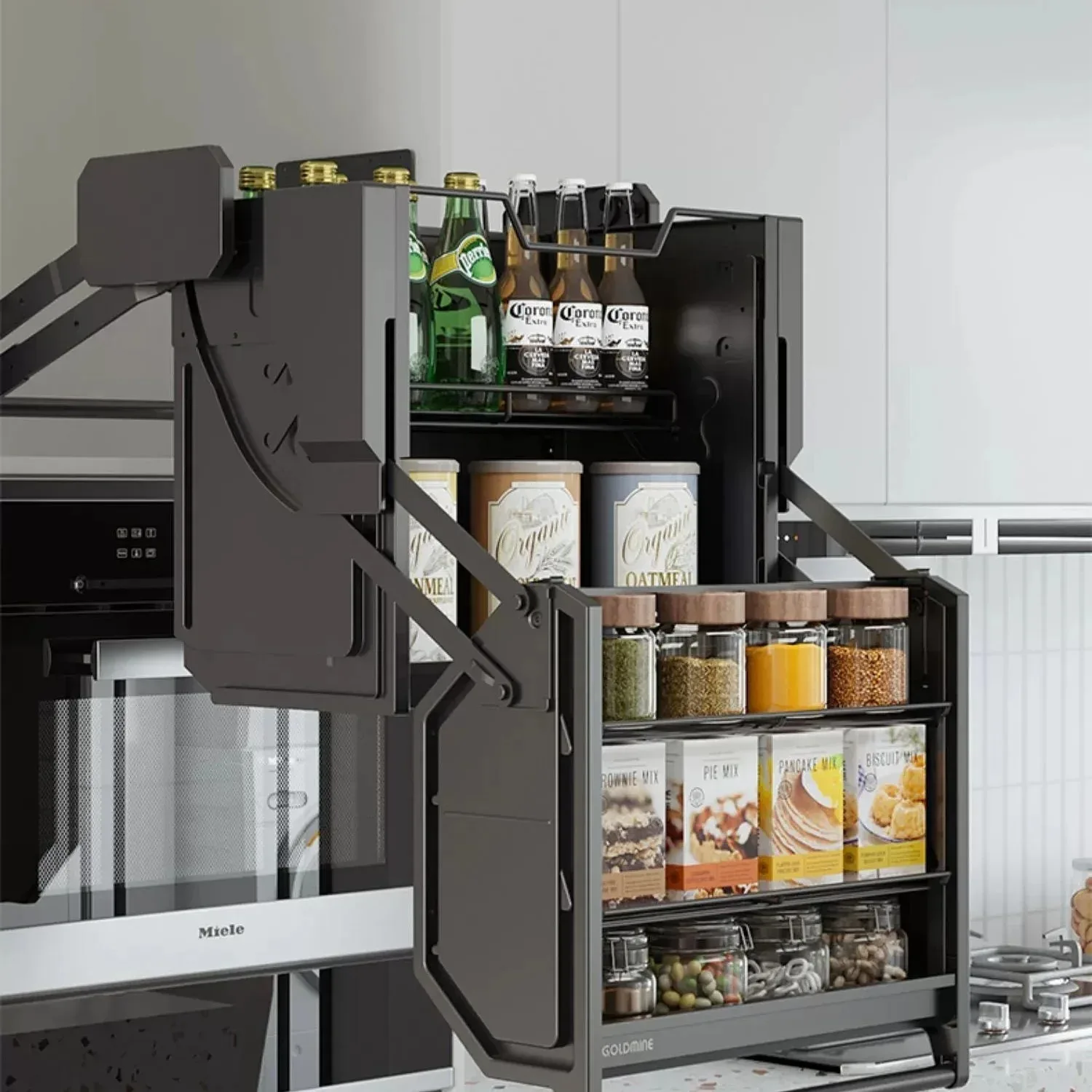 Goldmine  magic collector tall pantry cabinet basket lift kitchen cabinet pull down lifter basket storage shelves elevator