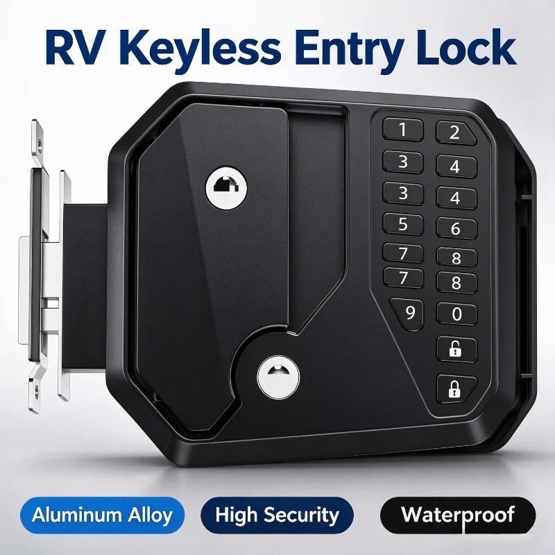 RV Remote Control Door Lock, Aluminum Alloy Latch Lock Cylinder System, High Security Waterproof for Camper Trailer Motorhom