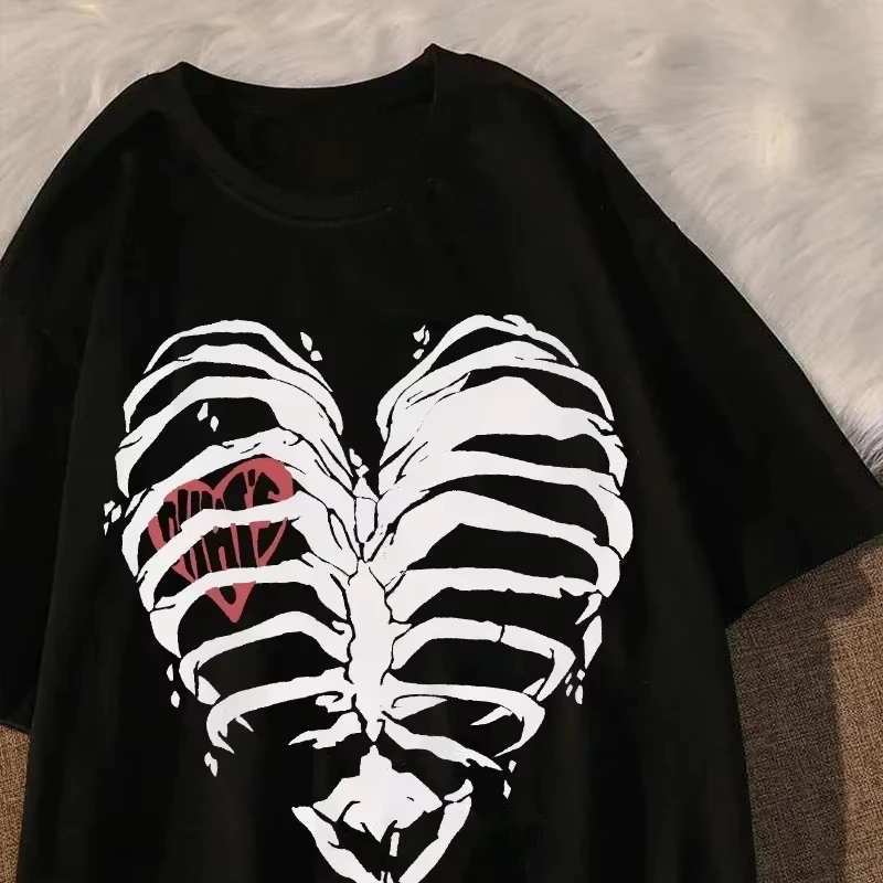 Harajuku Y2K Top Harajuku Retro Korean Style Black Demon Punk Gothic Anime Print Tshirt Daily Casual Streetwear Print Tee Unisex
