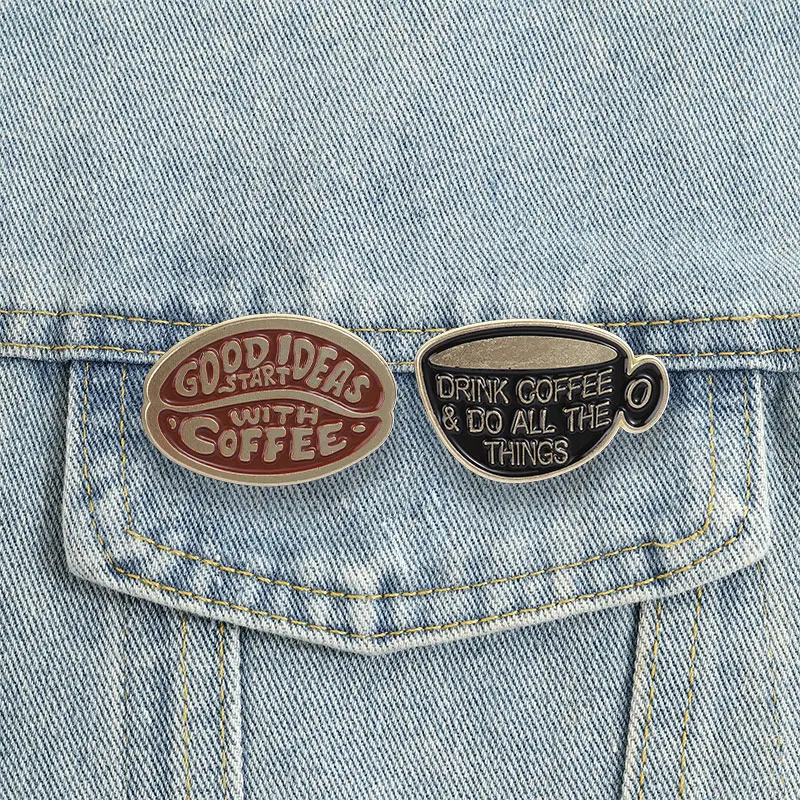 Drink Coffee Do All The Things Enamel Pins Vintage Retro Barista Brooches Lapel Badges Cup Bean Jewelry Gift for Friends