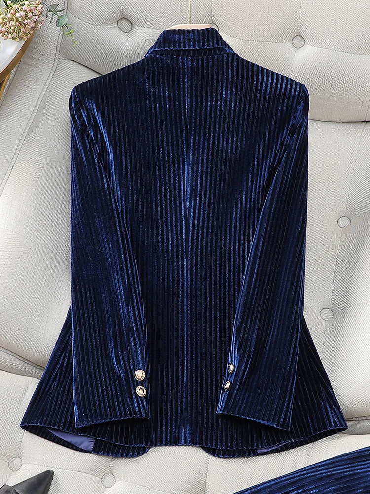 Red Blue Black Green Striped Ladies Blazer Women Long Sleeve Single Button Slim Female Autumn Winter Work Wear Formal Jacket