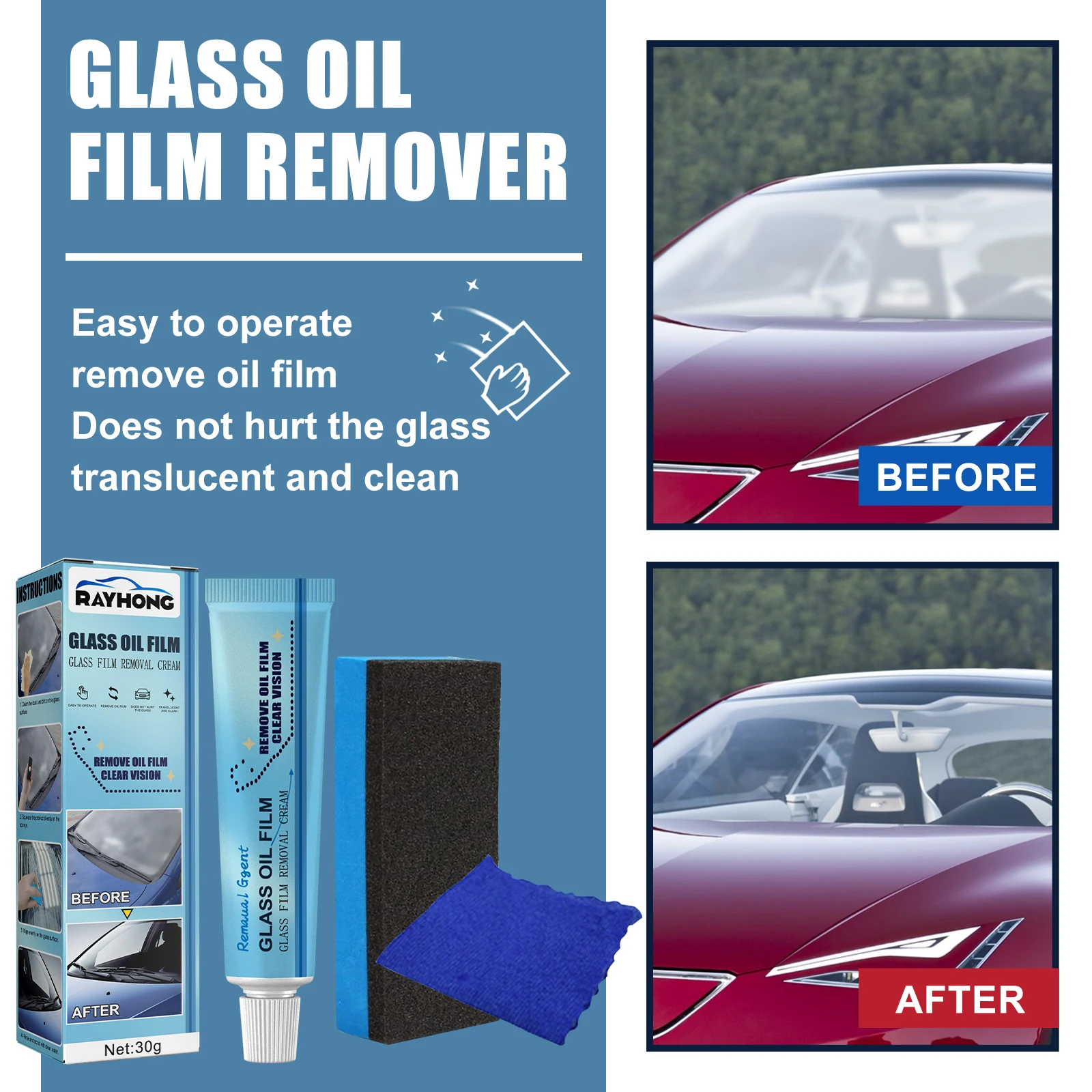 Glass Oil Film Remover Does Not Harm Glass Decontamination Clean Rainproof Car Front Windshield Window Oil Film Removal