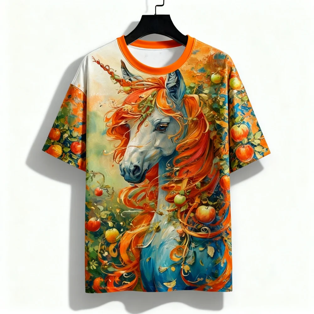 Fashion Horse Pattern T-Shirts Animal 3D Print Men Women Casual Round Neck Short Sleeve T Shirt Top Harajuku Tees Men's Clothing