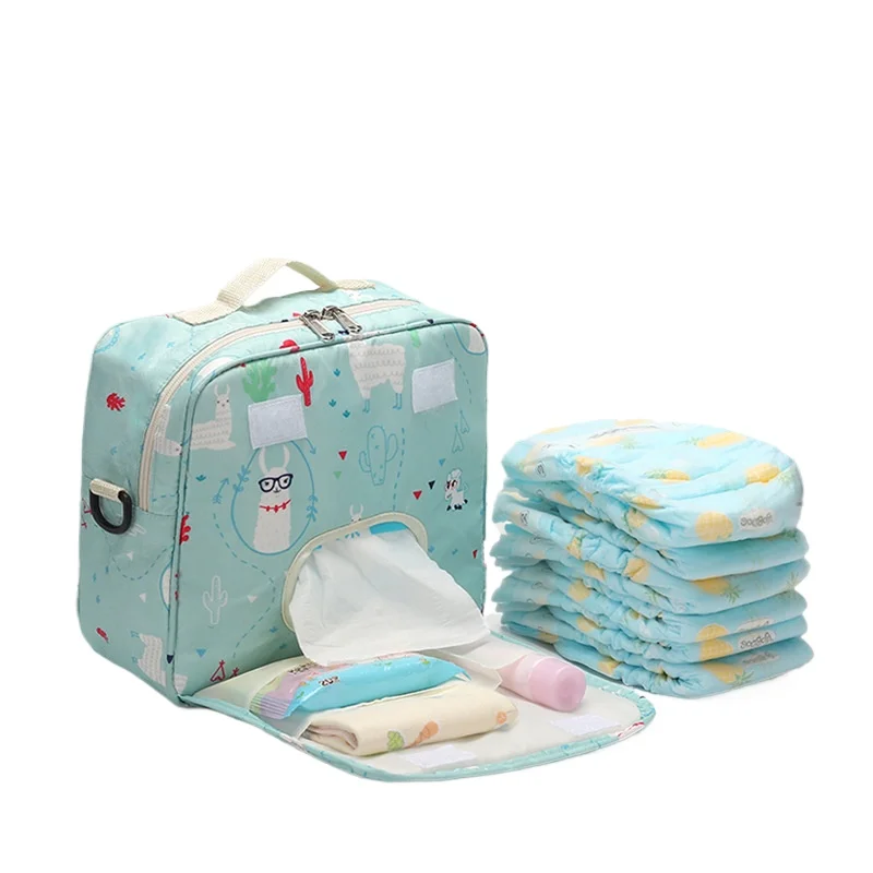 Cartoon Handbag Diaper Bag for Mom Lightweight Tote with Tissue Dispenser Portable Baby Bottle Holder Zipper Pocket