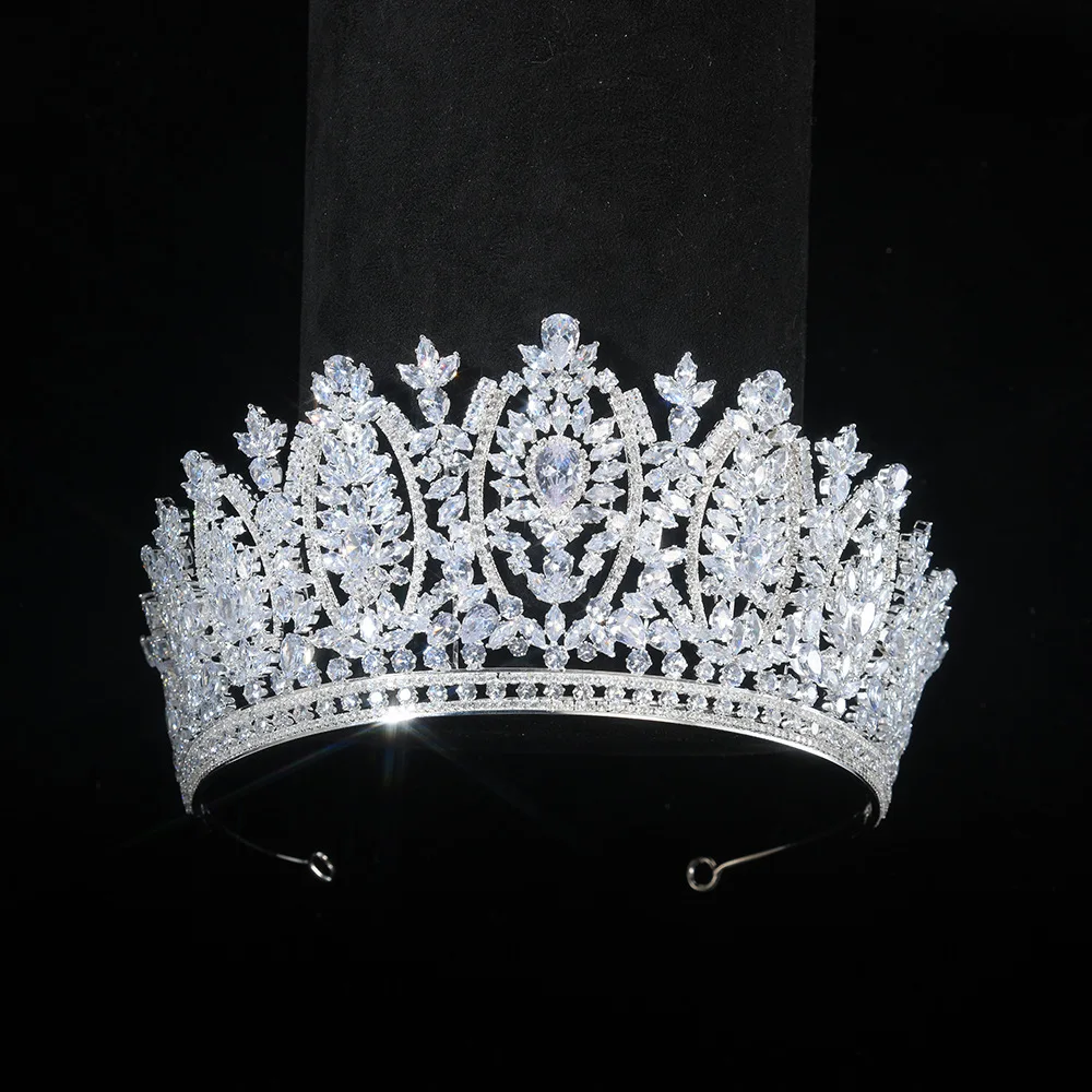 Couronnes de reine baroques pour mariage, accessoires de bijoux de cheveux, couronnes de mariée en cristal de Zircon pour concours de beauté pour femmes, bijoux de bal de promo