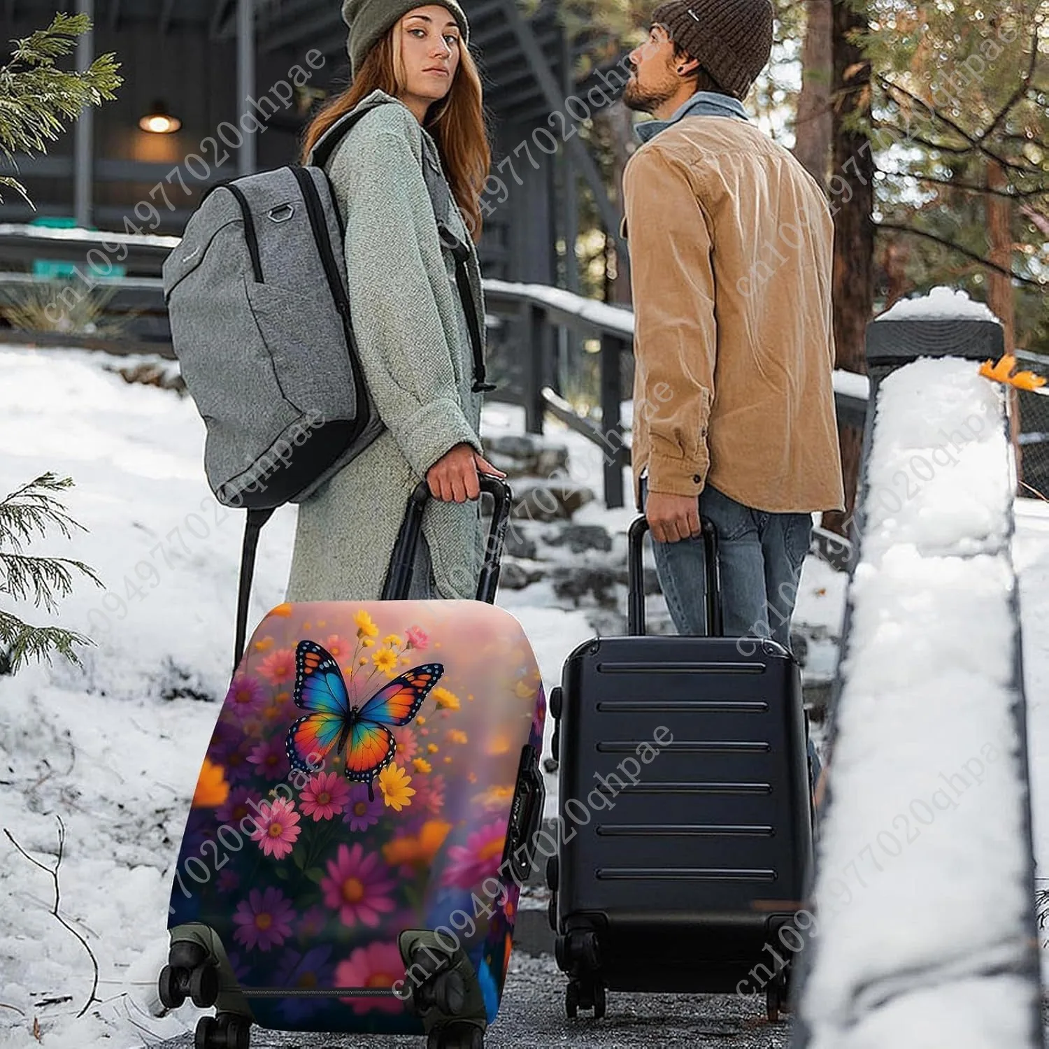 غطاء أمتعة على شكل فراشة نابضة بالحياة، تصميم زهور ملون مع فراشة قوس قزح، غطاء سفر قابل للتمدد وقابل للغسل f #2