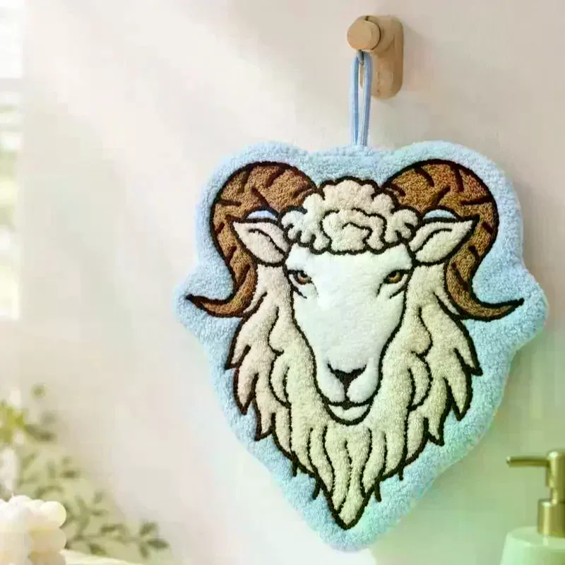 Goat Shaped Hand Towel 3d Embroidered Hanging Hand Towel Kitchen Hand Towel Colorful Bathroom Cleaning Cloth For Storage Kitchen
