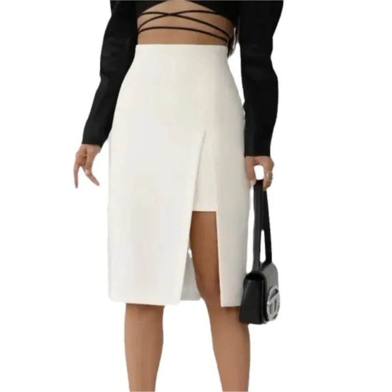 New Polyester Split High-waisted Skirt Women's Faldas Para Mujeres Falda Con Abertura En La Pierna Jupe Longues Femme Rock Damen