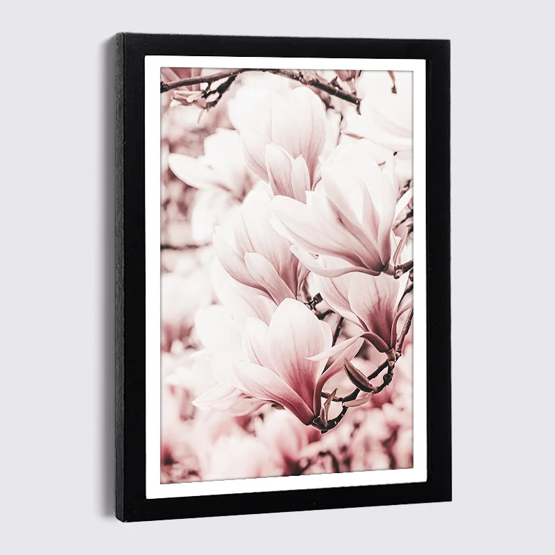 

Nordic Family Photo Frame Wall Pink Flower Canvas Poster and Prints 9x13 21x30 Black Wood Frame Luxury Decor Painting Frames