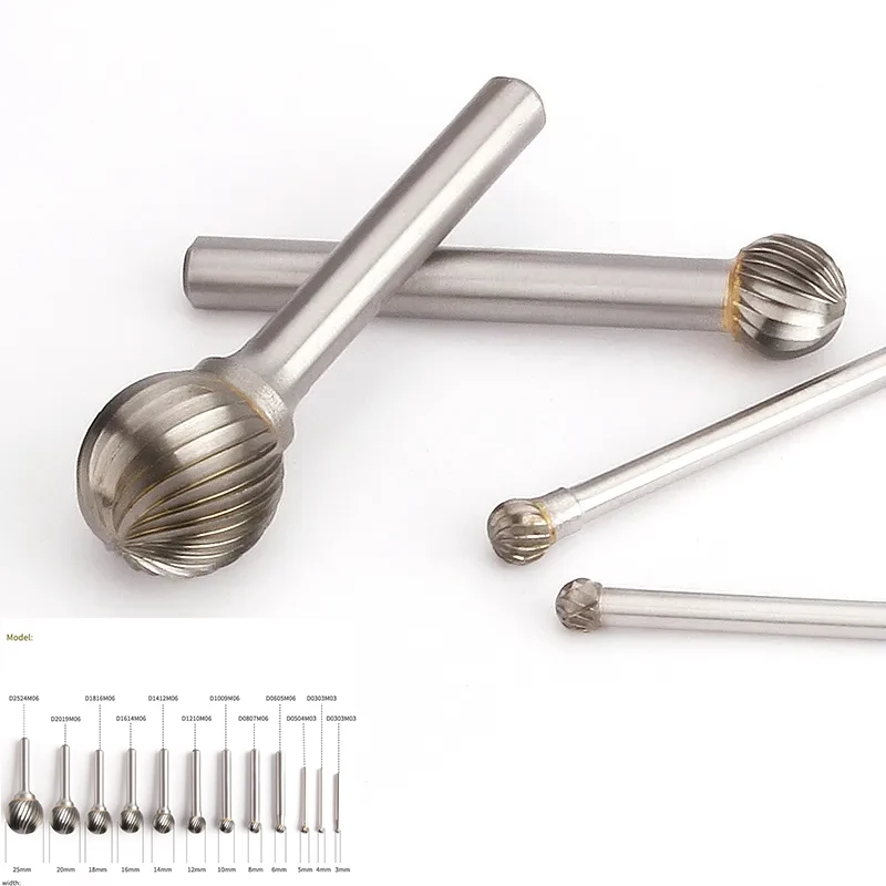Pilnik obrotowy ze stopu YG8 1 szt. Okrągły typ D z pojedynczym gniazdem Stal wolframowa Głowica szlifierska do rzeźbienia w drewnie Frez do twardego metalu 3 mm-16 mm