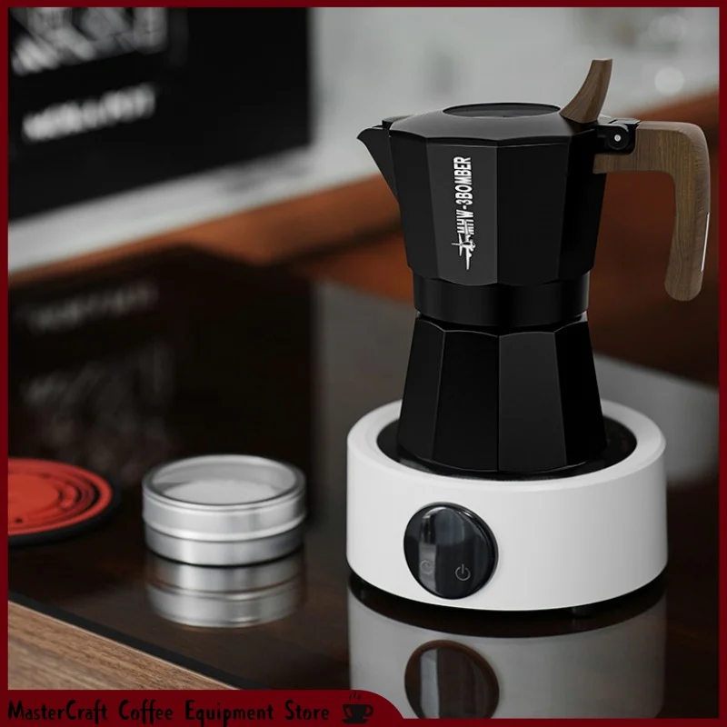 MHW 3BOMBER Double Valve Moka Pot Pour Over Coffee Maker Gift Box Set Wooden Handle Electric Base For Home Office Coffee Brewing