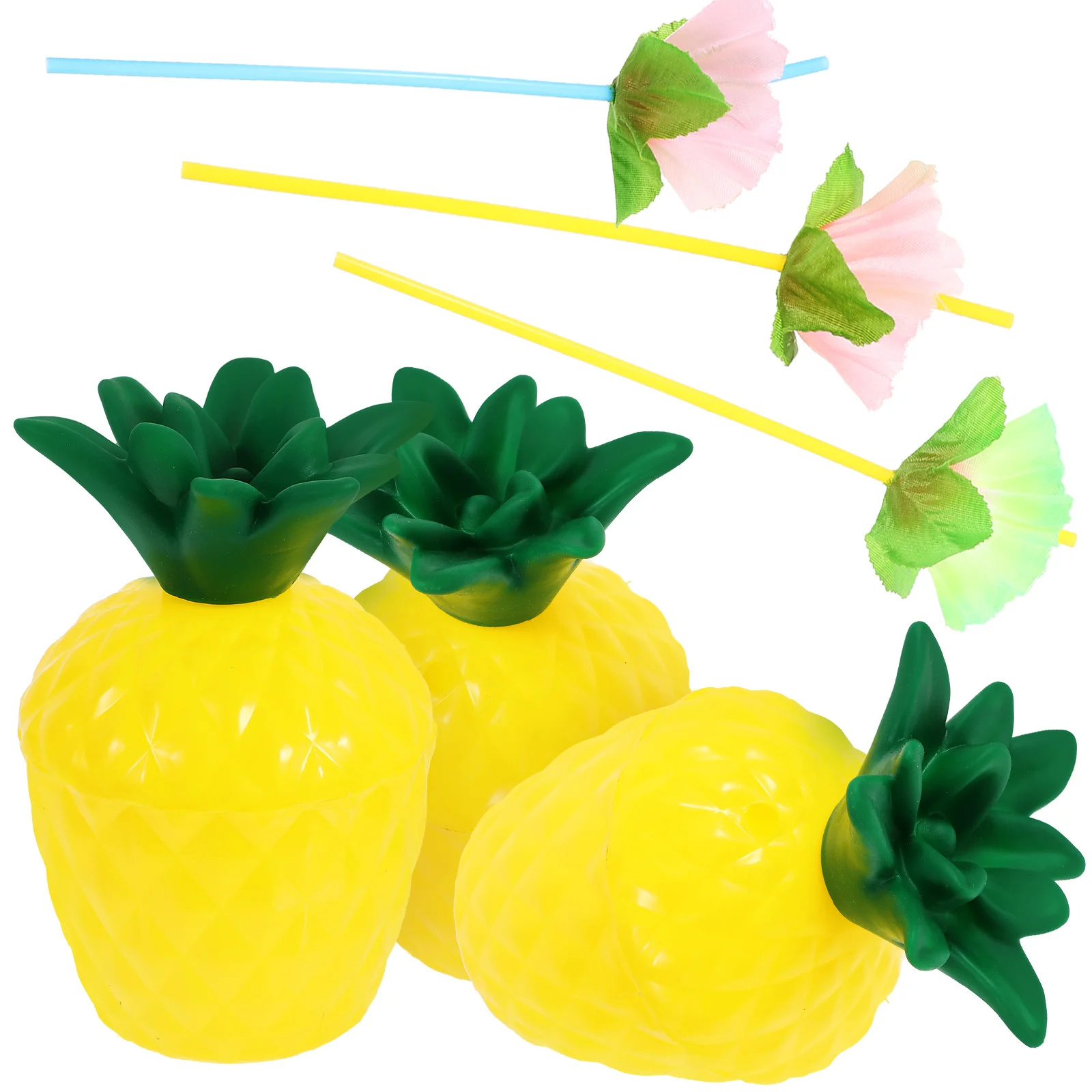 

3 Set Pineapple Cup Fruit Mini Cups Themed Plastic with Straw Hawaiian for Party Drinking Glasses Flowers