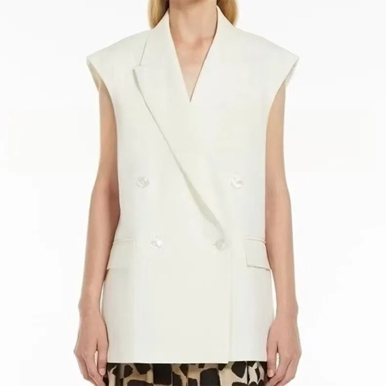 Withered Simple And Versatile Fashionable Commuting Double Breasted Vest Jacket Top