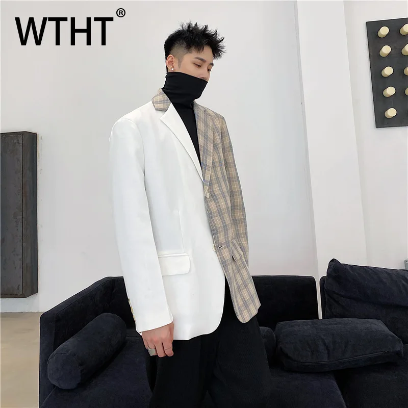

Мужской модный пиджак WTHT в клетку с контрастными вставками, трендовая куртка с отложным воротником, лето 2026, модель 2A2892