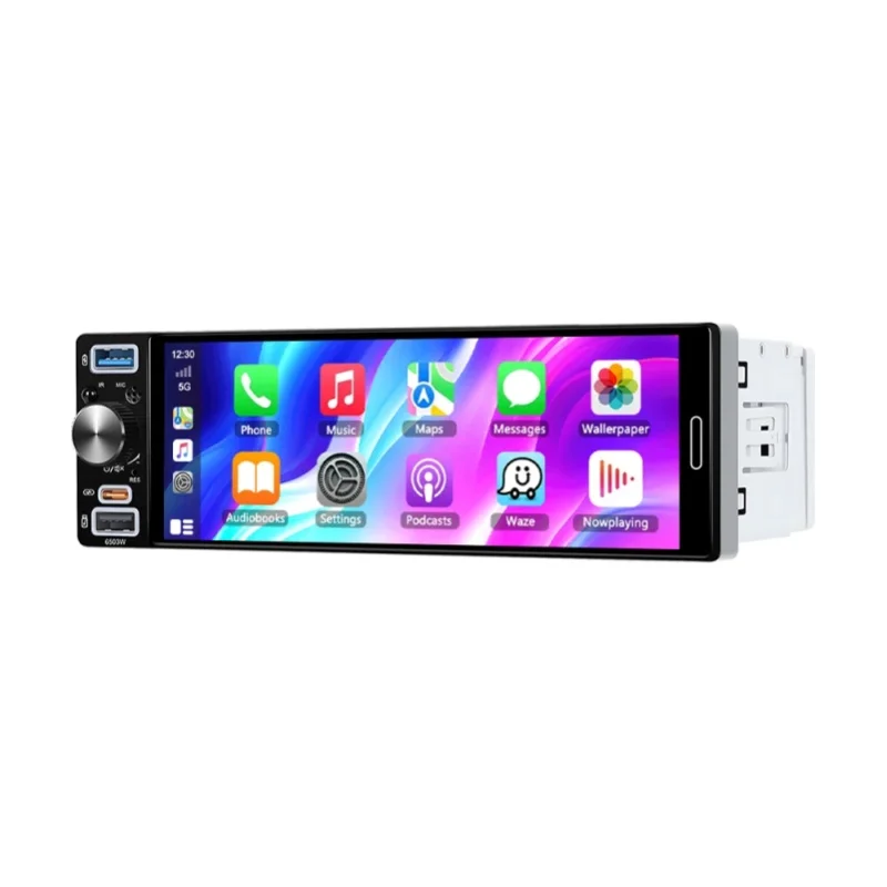 Podofo 6.5'' ekran Incell 1DIN odtwarzacz multimedialny do samochodu z funkcją Carplay, Android Auto, inteligentny system samochodowy, Mirror Link, FM, AM, RDS, BT, USB — 2