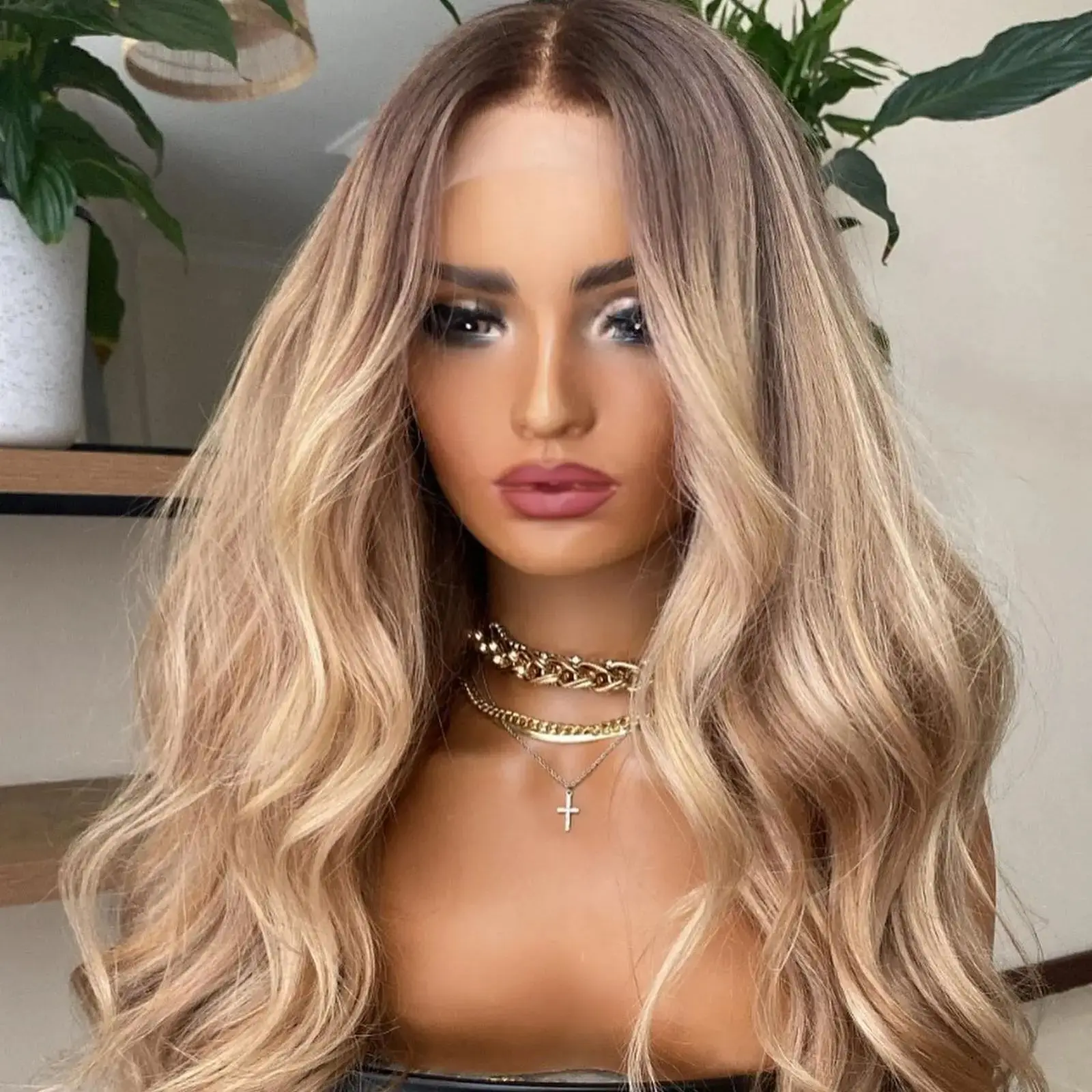 13X4 الدانتيل الجبهة بيروكات صناعية للنساء أومبير طويل موجة عميقة ضوء شقراء أمامي غلويليس شعري طبيعي شعر مستعار للحفلات اليومية #3