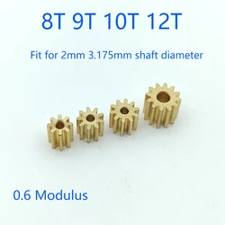 0.6M Modulus 8T 9T 10T 12T Teeth Metal Copper Brass Gear Motor Spindle Gearwheel Fit 2mm 3.175mm Shaft Diameter