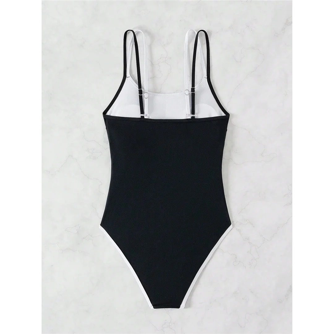 S - XL, rückenfreier, hoch geschnittener Badeanzug mit seitlichen Einsätzen, einteiliger Badeanzug für Damen, gepolsterter Monokini-Badeanzug, Badebekleidung, Badeanzug, Modell V6789. – Detail 11