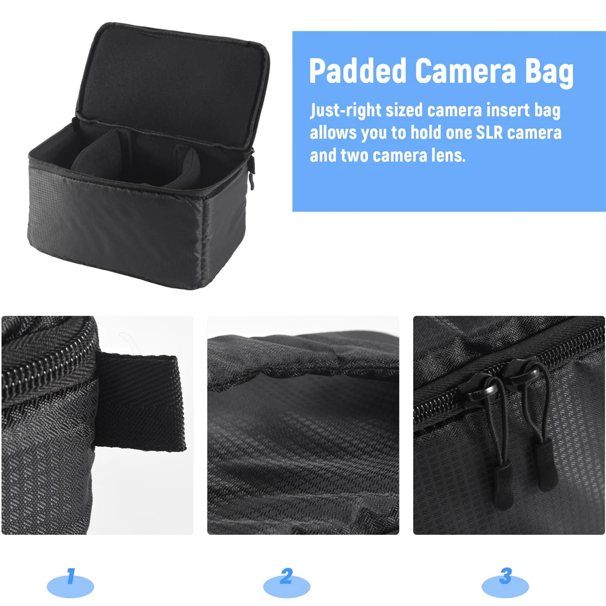 Bolsa de cámara acolchada con partición de inserción Universal, funda a prueba de golpes para cámara Dslr Slr (negro)