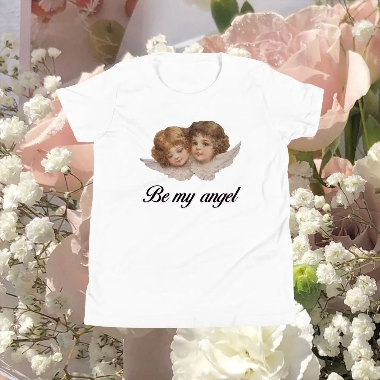 Be My Angel Baby Pattern T-Shirt Fashion Hip Hop Women Vintage Fashion Streetwear White Short Sleeve O Neck Casual T Shirt