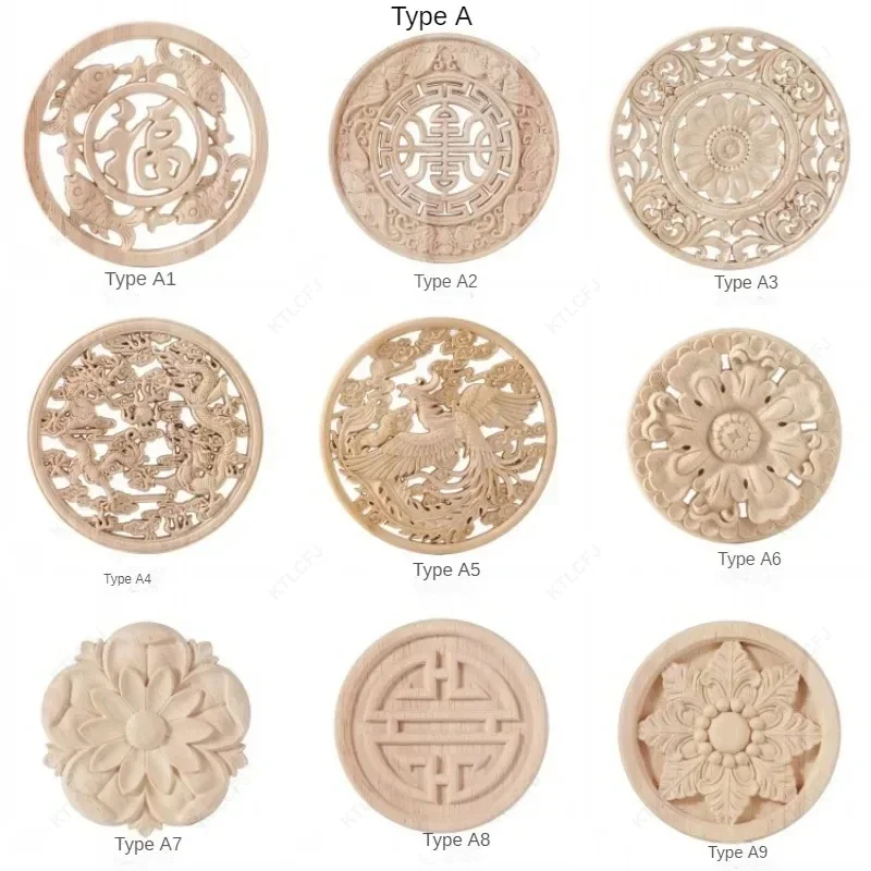 European Decal Furniture Carved Decorative Accessories Round Door Flower Solid Wood Carving